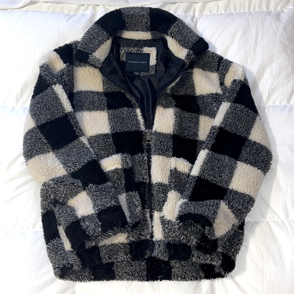 American Eagle Sherpa Teddy checkered plaid jacket - Picture 4 of 5